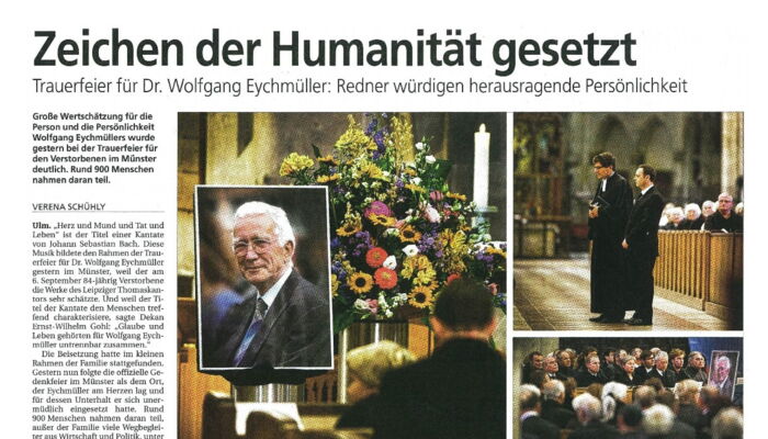 Zeitungsartikel Trauerfeier von Dr. Wolfgang Eychmüller